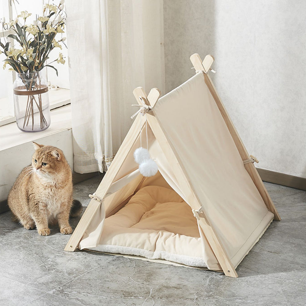 Pet Tent Teepee – Cozy Retreat with Thick Cushion & Sturdy Pine Frame