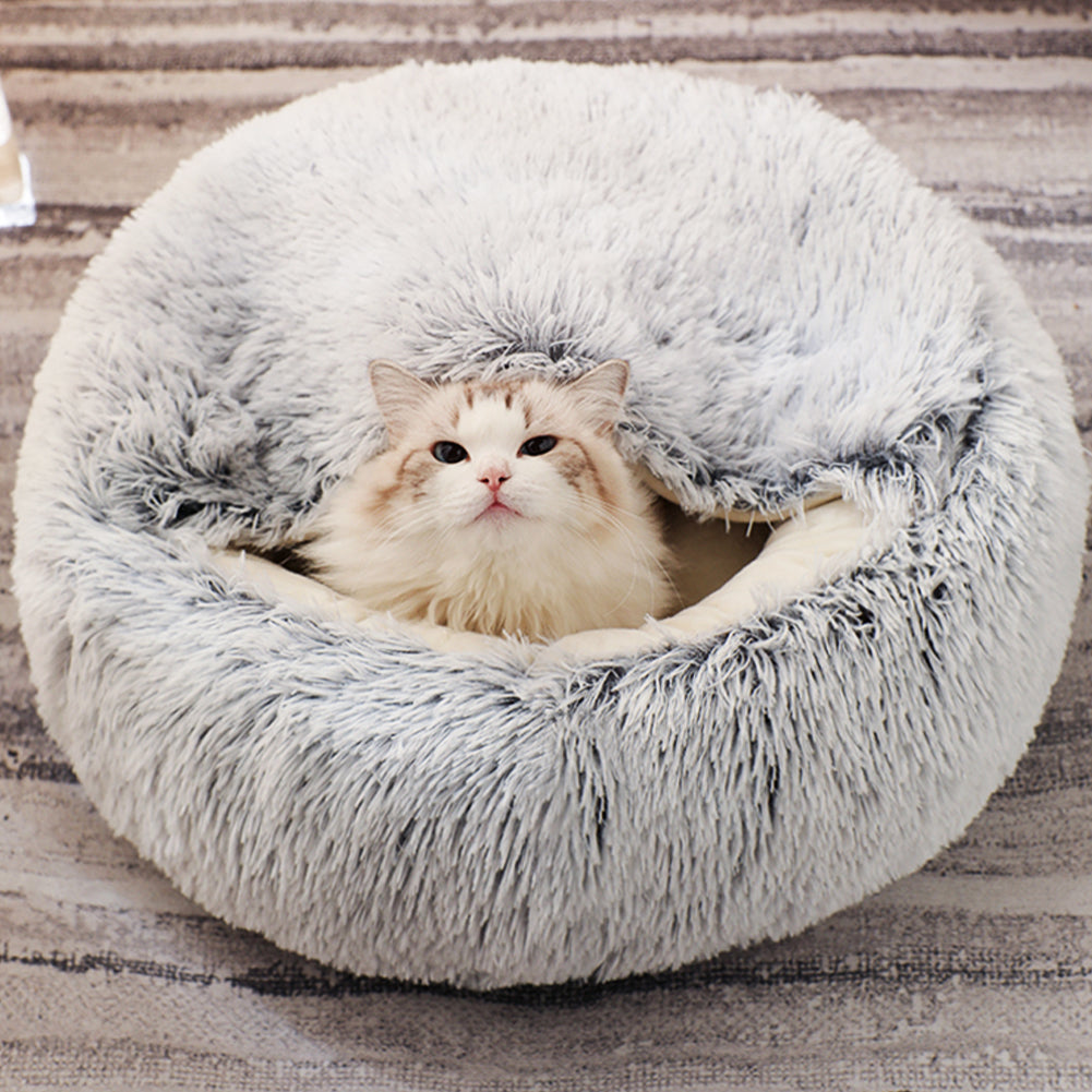 Soft Plush Semi-Enclosed Pet Bed – Cozy Retreat for Cats and Small Dogs