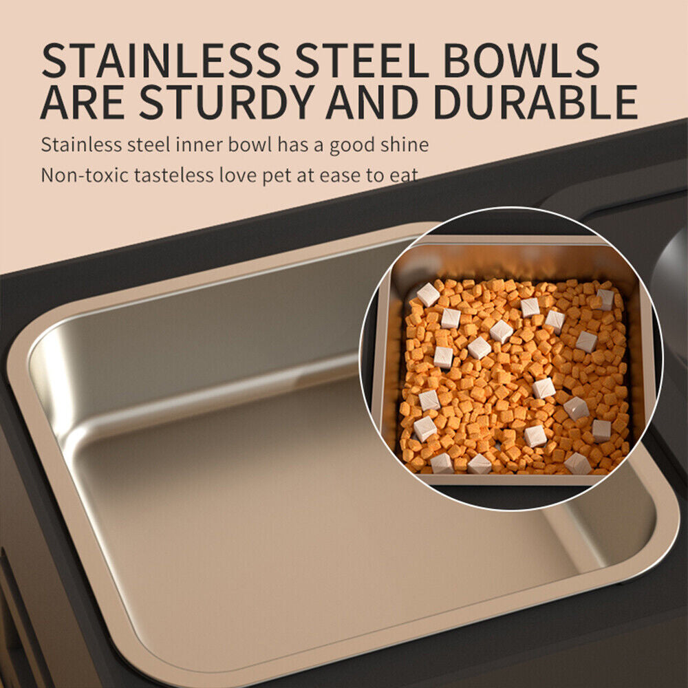 Height Adjustable Pet Feeder Stand – 2 Bowls (1.6L Food, 1L Water), Foldable, Spill-Resistant Design