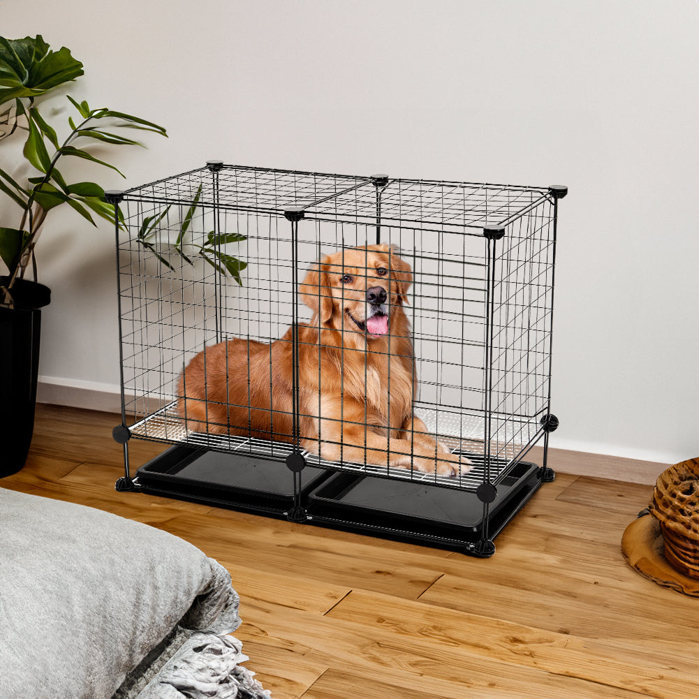 Foldable Black Dog Crate with Dual Removable Trays – Ideal for Small Breeds