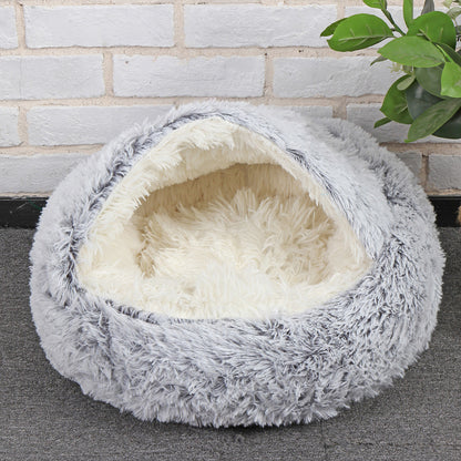 Cozy Plush Pet Bed – Soft, Semi-Enclosed Retreat for Cats & Dogs