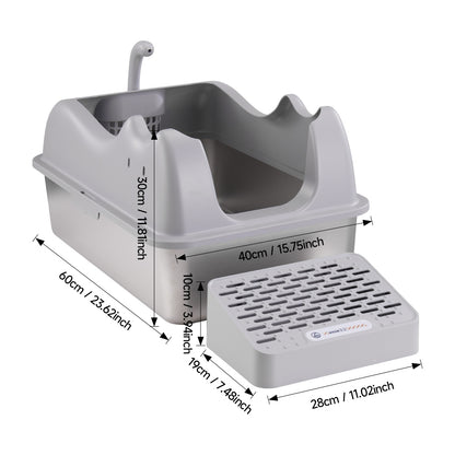 Large Stainless Steel Cat Litter Box with Removable Filter Board and Anti-Slip Base