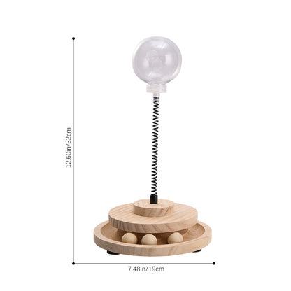 Interactive Spring Cat Toy with Treat Dispenser and Rolling Wooden Ball Track