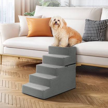 3/4/5-Step Non-Slip Dog Stairs with Washable Corduroy Cover – Grey