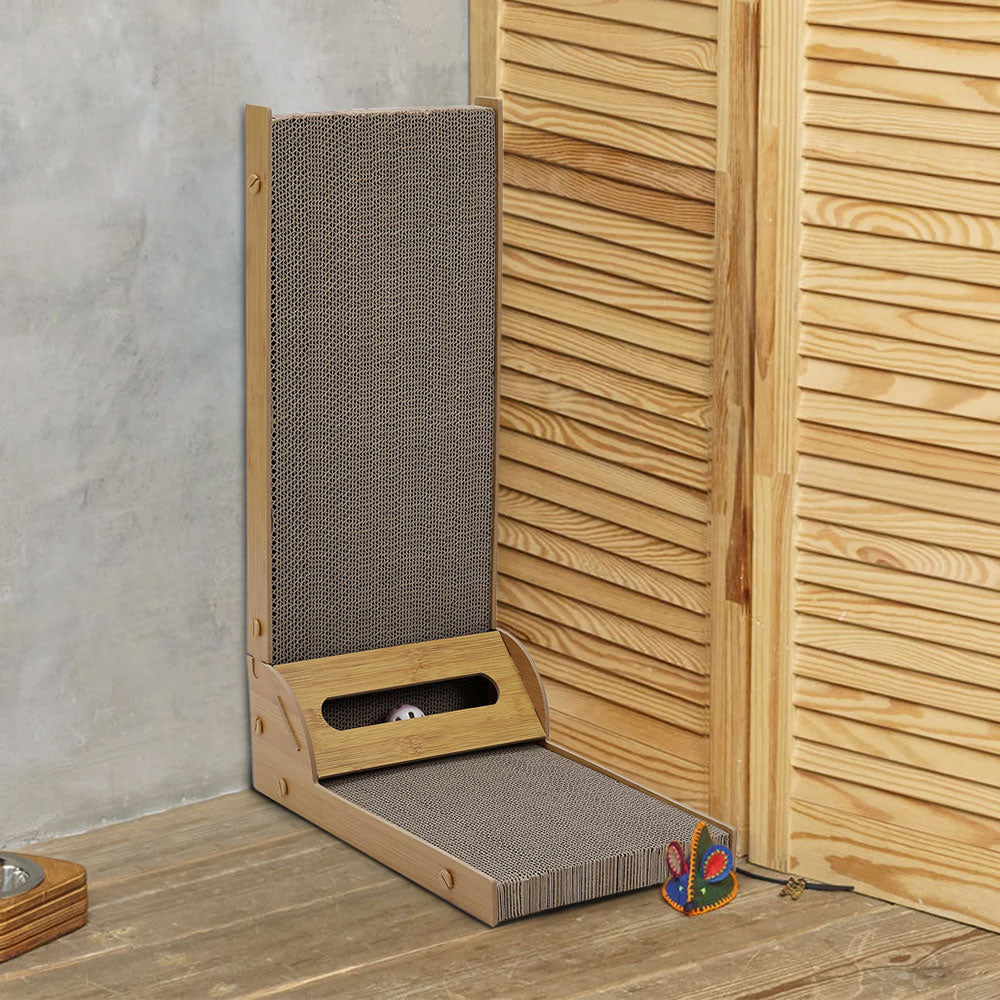 L-Shaped Cat Scratcher with Interactive Toys