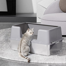 Semi-Enclosed Anti-Splash Cat Litter Box with Stainless Steel Base and Scoop