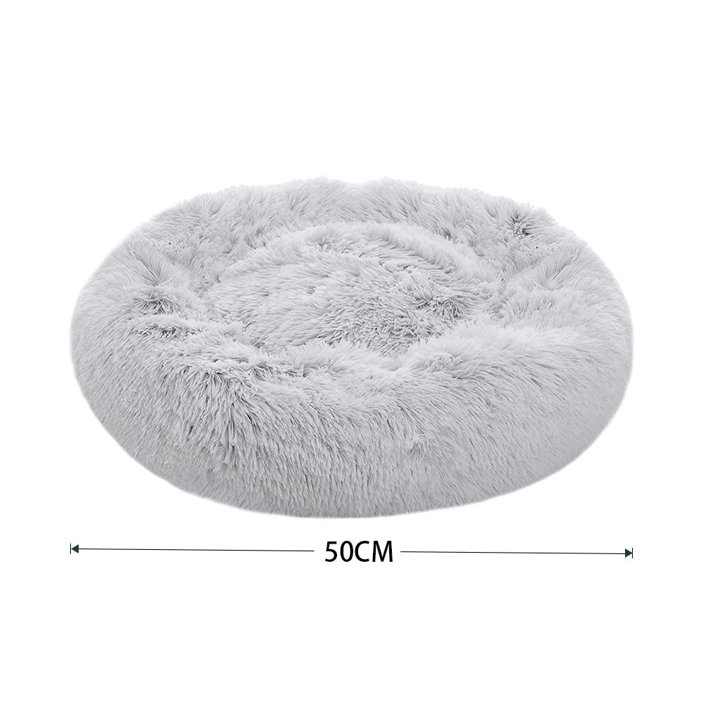 Plush Round Donut Dog Cuddler Bed with Raised Rim and Anti-Slip Base