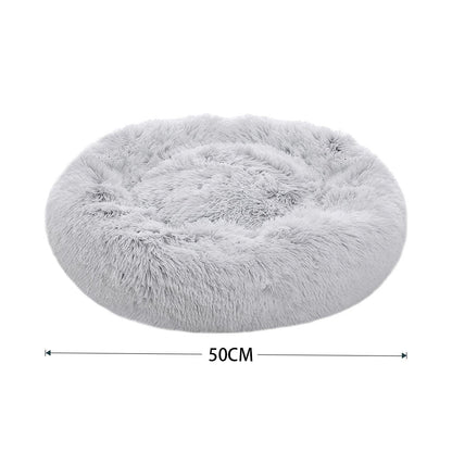 Plush Round Donut Dog Cuddler Bed with Raised Rim and Anti-Slip Base