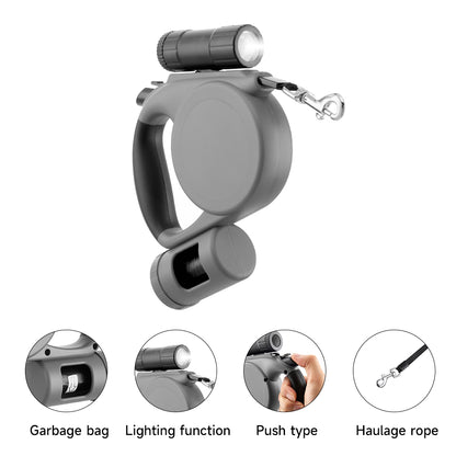5m Retractable Dog Leash with LED Flashlight & Waste Bag Dispenser