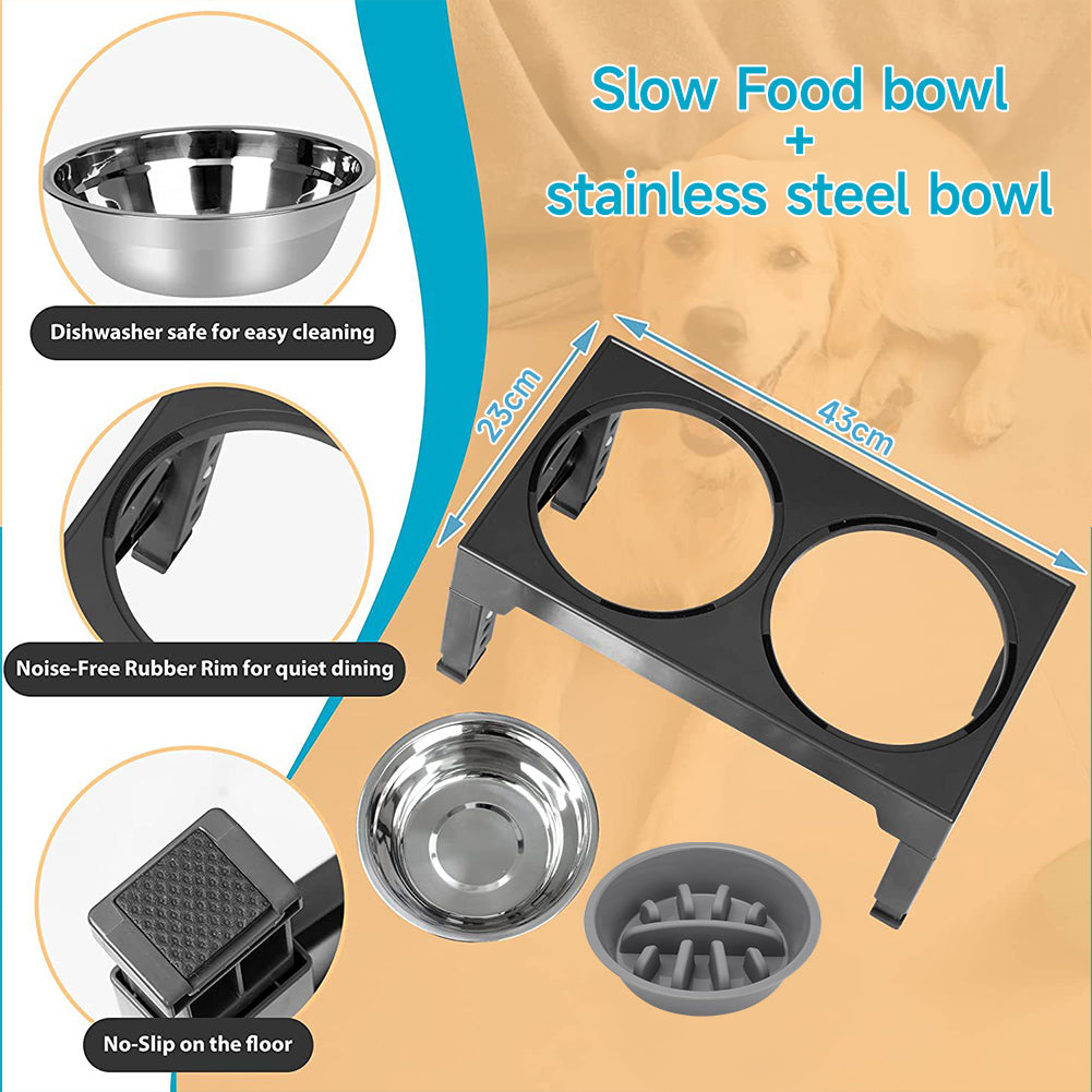 Adjustable Elevated Pet Feeder with Dual Stainless Steel Bowls and Foldable Stand