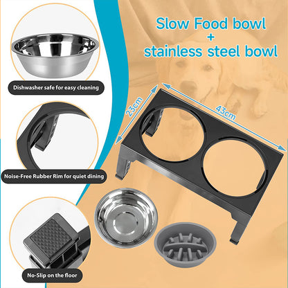 Adjustable Elevated Pet Feeder with Dual Stainless Steel Bowls and Foldable Stand