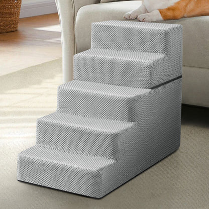 3/4/5-Step Non-Slip Dog Stairs with Washable Corduroy Cover – Grey