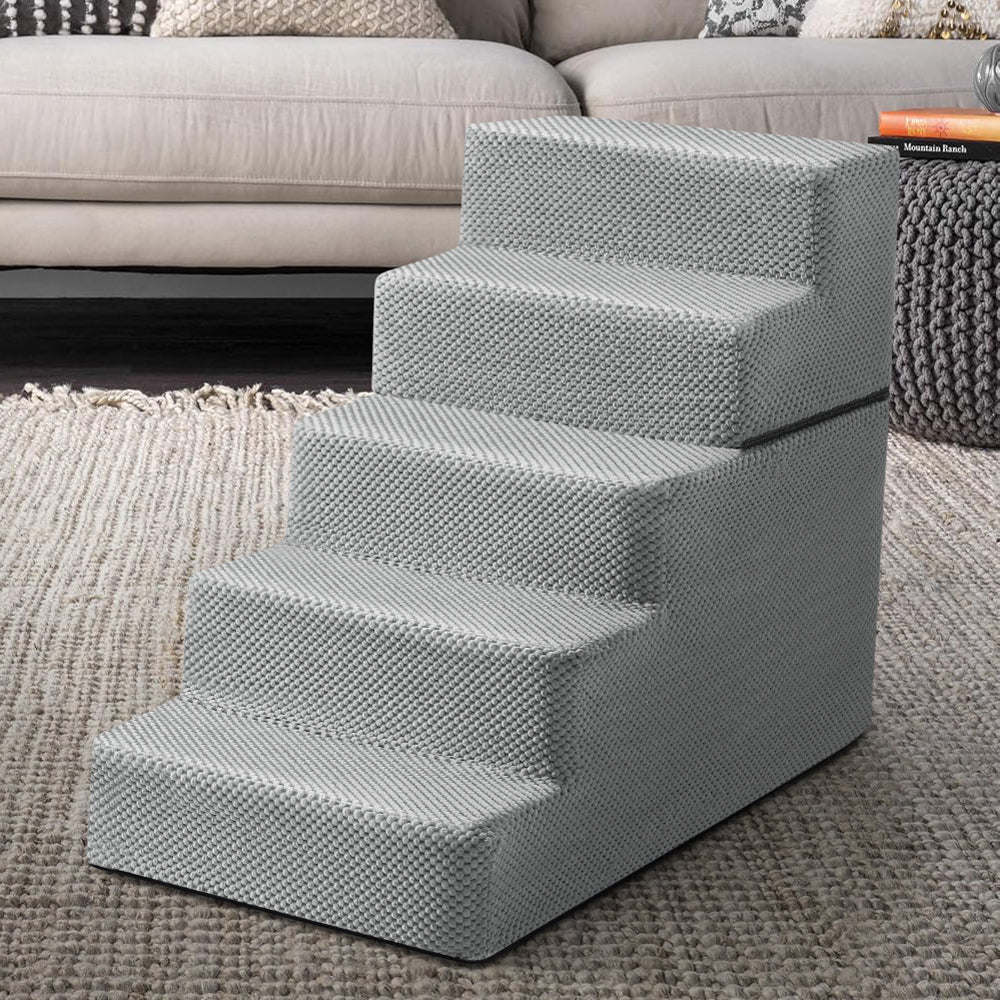 3/4/5-Step Non-Slip Dog Stairs with Washable Corduroy Cover – Grey