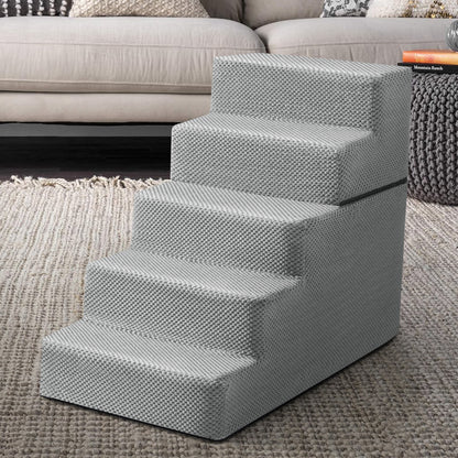 3/4/5-Step Non-Slip Dog Stairs with Washable Corduroy Cover – Grey