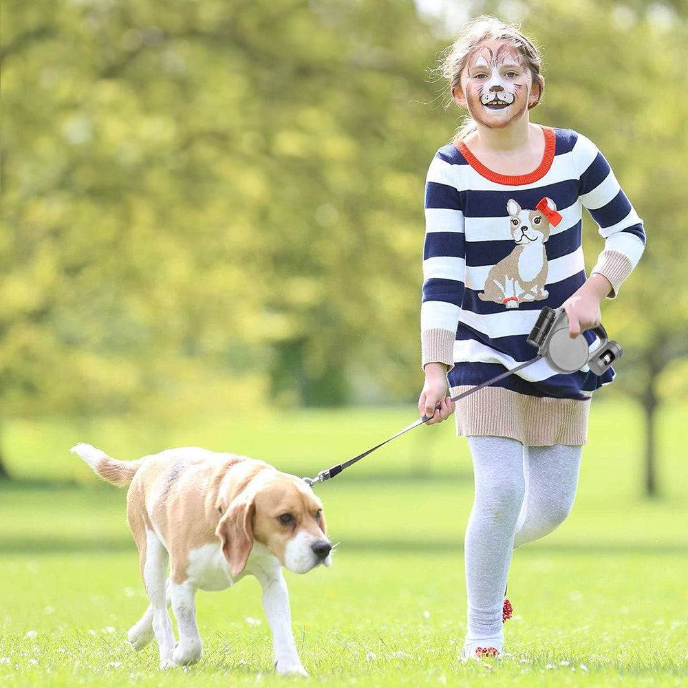 5m Retractable Dog Leash with LED Flashlight & Waste Bag Dispenser