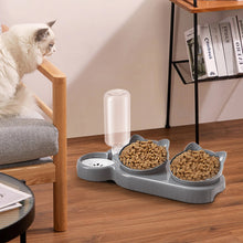 3-in-1 Pet Feeder with Automatic Water Refill – Tilted Double Bowls for Cats & Dogs – Non-Tip Design with Paw Print Detail
