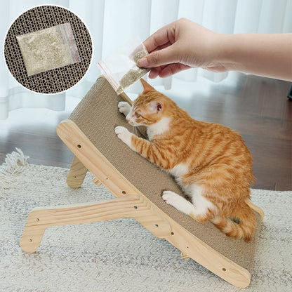 Reusable Cat Scratcher Bed with Dual-Sided Corrugated Surface and Wooden Frame