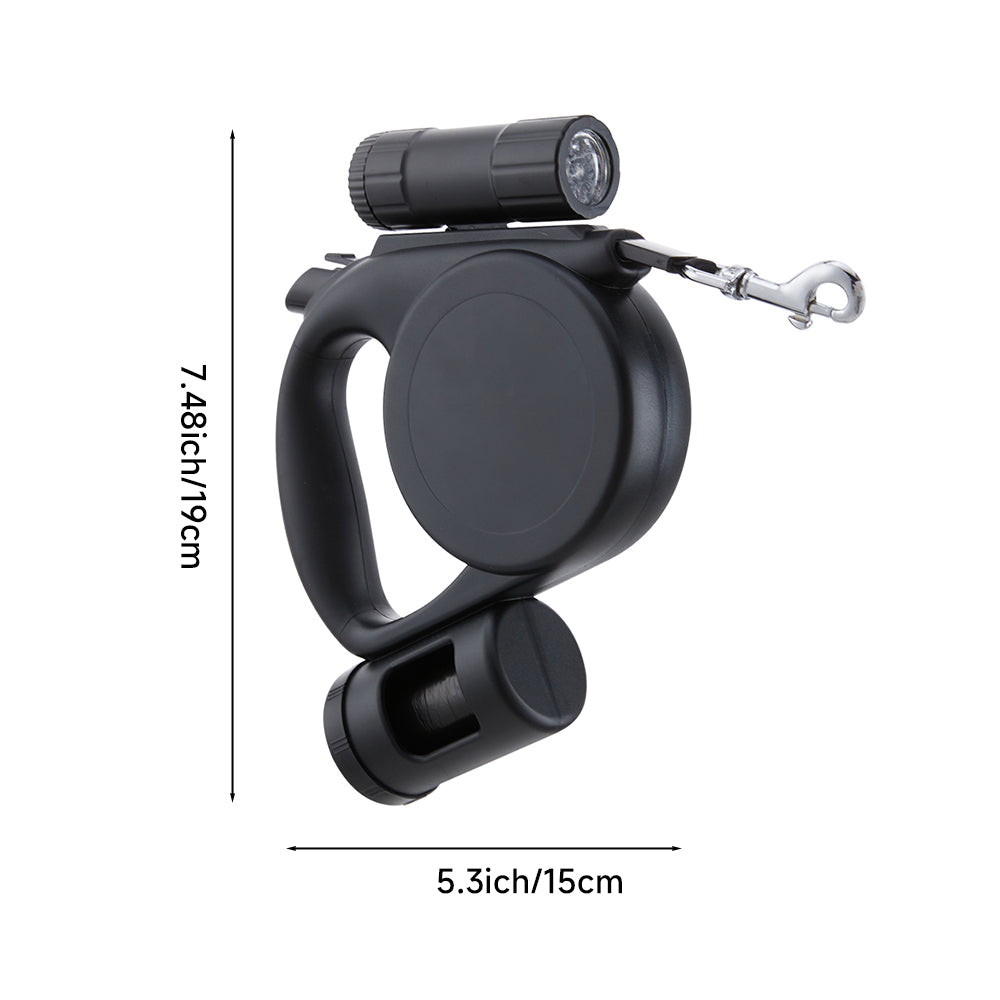 5m Retractable Dog Leash with LED Flashlight & Waste Bag Dispenser