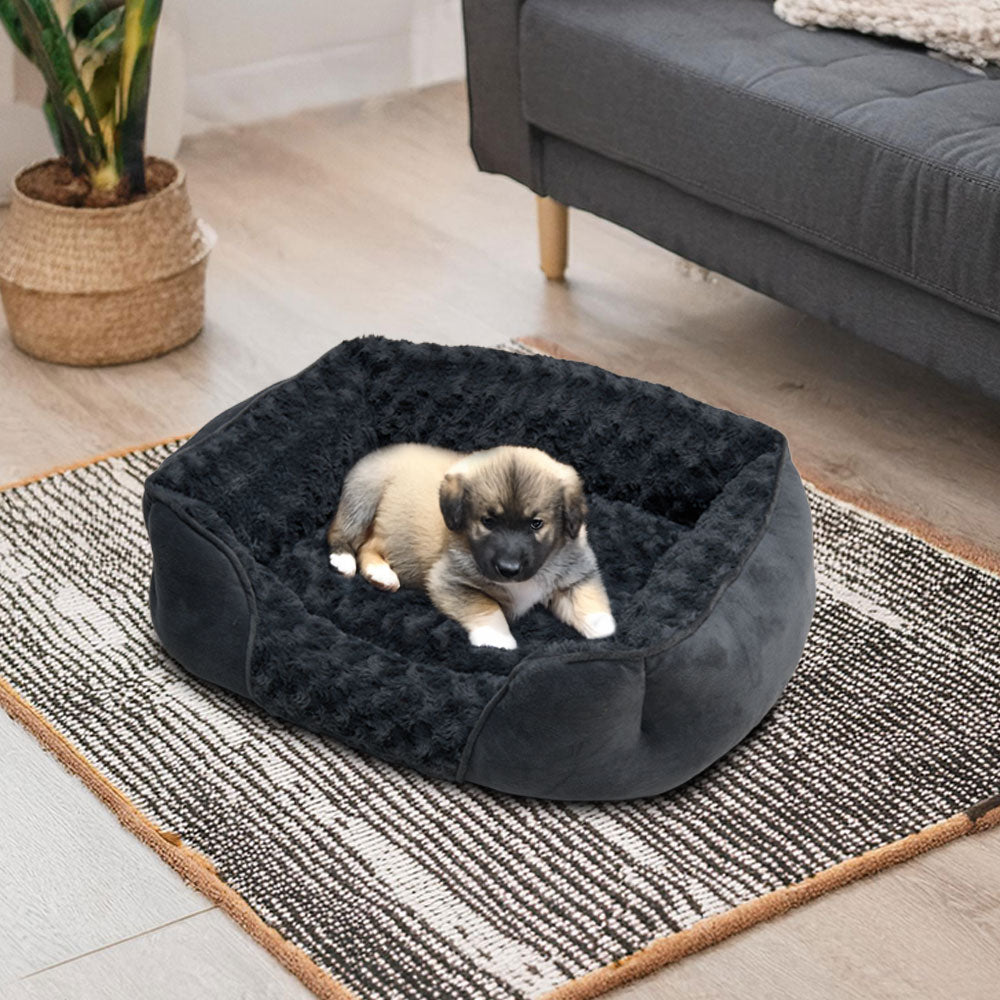 Dark Grey Pet Sleeping Bed – Cozy Faux Plush & Suede-Like Fabric with Removable Cushion for Cats & Dogs