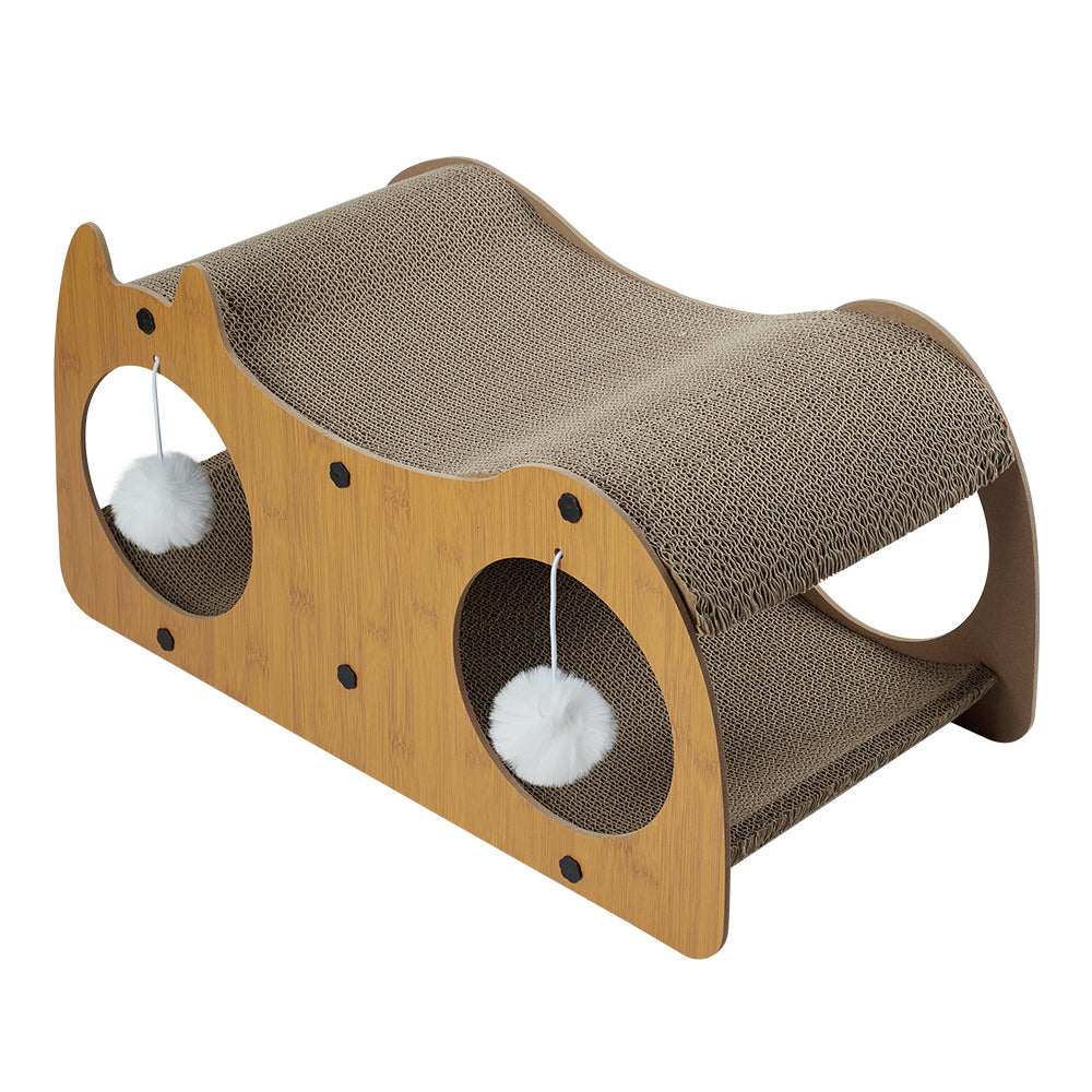 2-in-1 Cardboard Cat Scratching House with Tunnel and Resting Bed