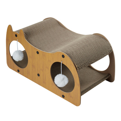 2-in-1 Cardboard Cat Scratching House with Tunnel and Resting Bed