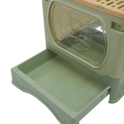 Foldable Top-Entry Cat Litter Box with Drawer and Scoop – Enclosed, Splash-Proof & Odor-Resistant Design