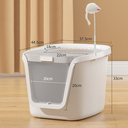 Splash-Proof Enclosed Cat Litter Box with Scoop & Teaser Toy – Odour Control, Dual-Door Entry, Easy-Clean Flip Lid