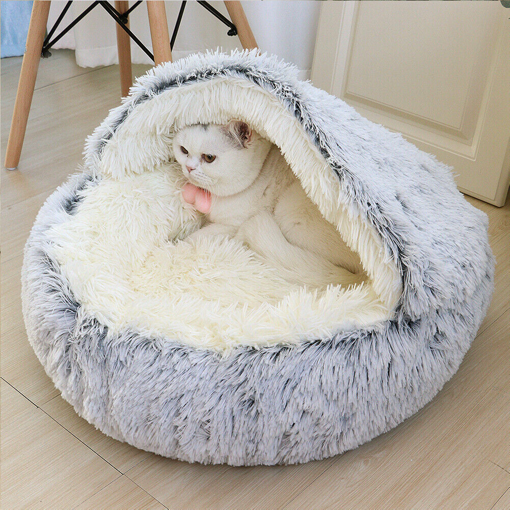 Cozy Plush Pet Bed – Soft, Semi-Enclosed Retreat for Cats & Dogs