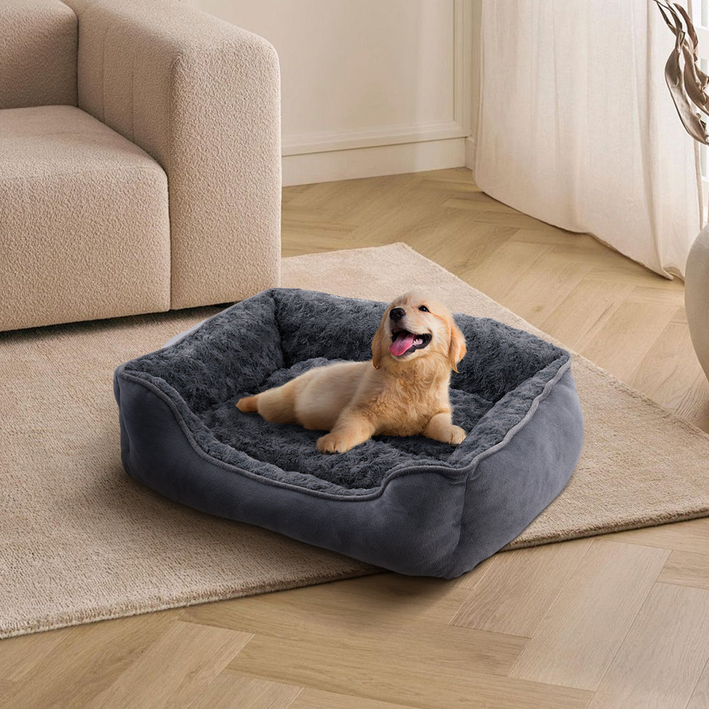 Dark Grey Pet Sleeping Bed – Soft Faux Plush & Suede-Like Fabric with Removable Cushion – Cozy & Comfortable for Cats & Dogs