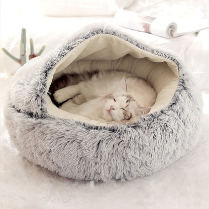 Soft Plush Semi-Enclosed Pet Bed – Cozy Retreat for Cats and Small Dogs