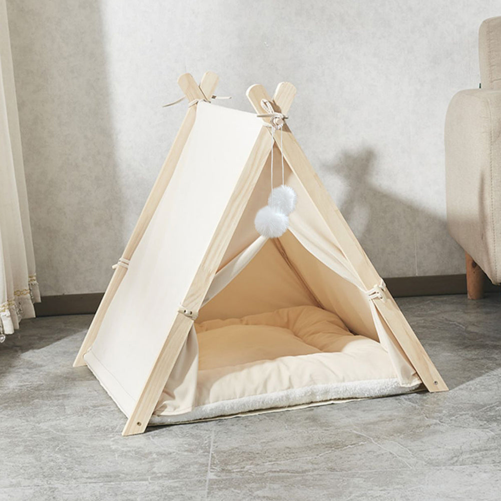 Pet Tent Teepee – Cozy Retreat with Thick Cushion & Sturdy Pine Frame