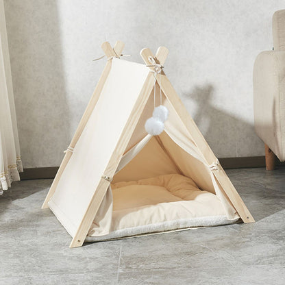 Pet Tent Teepee – Cozy Retreat with Thick Cushion & Sturdy Pine Frame