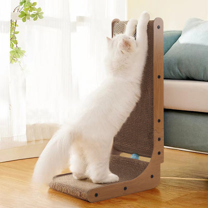 L-Shaped Corrugated Cat Scratching Pad with Interactive Ball Toy