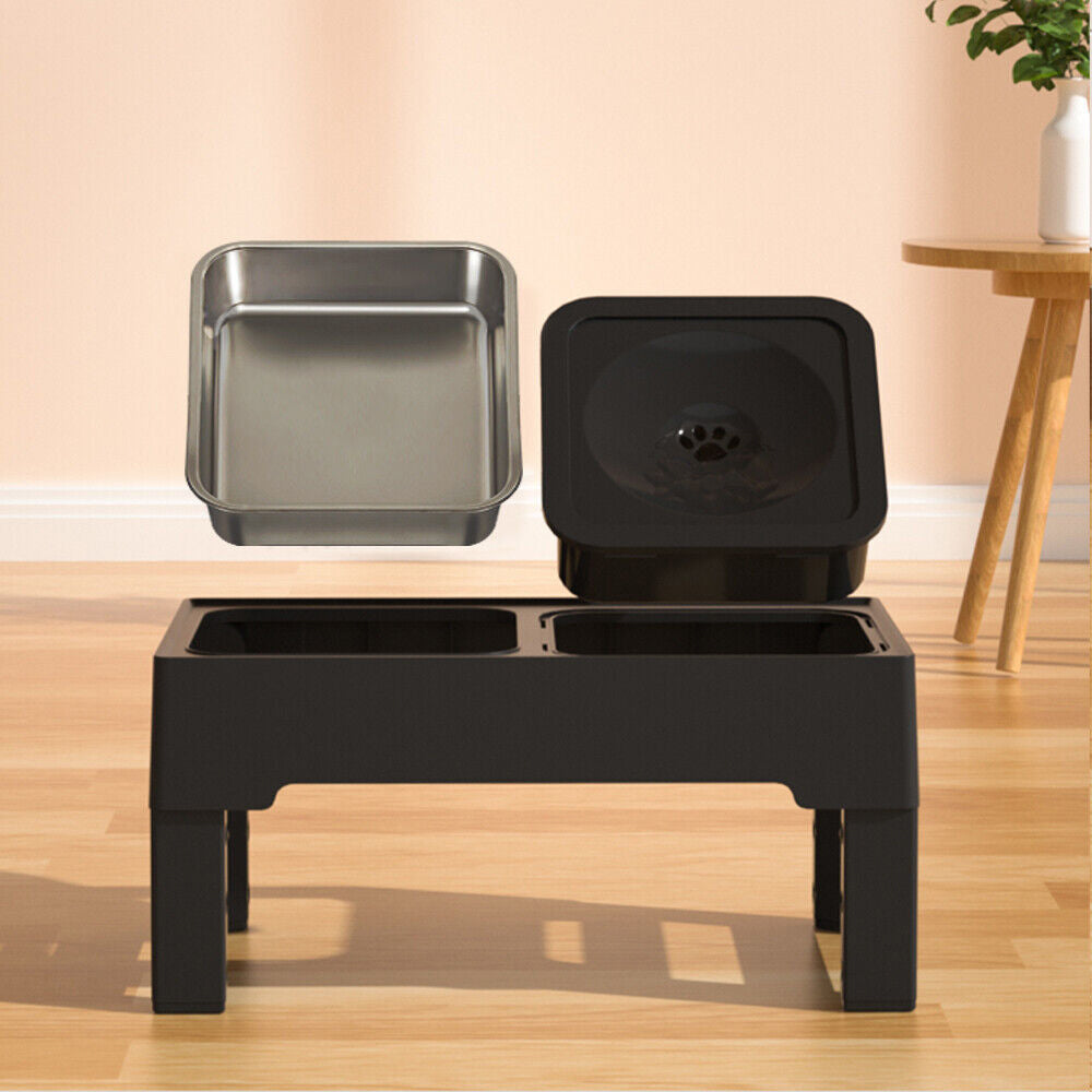 Height Adjustable Pet Feeder Stand – 2 Bowls (1.6L Food, 1L Water), Foldable, Spill-Resistant Design