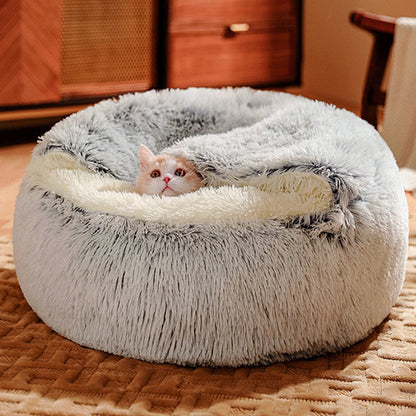 Cozy Plush Pet Bed – Soft, Semi-Enclosed Retreat for Cats & Dogs