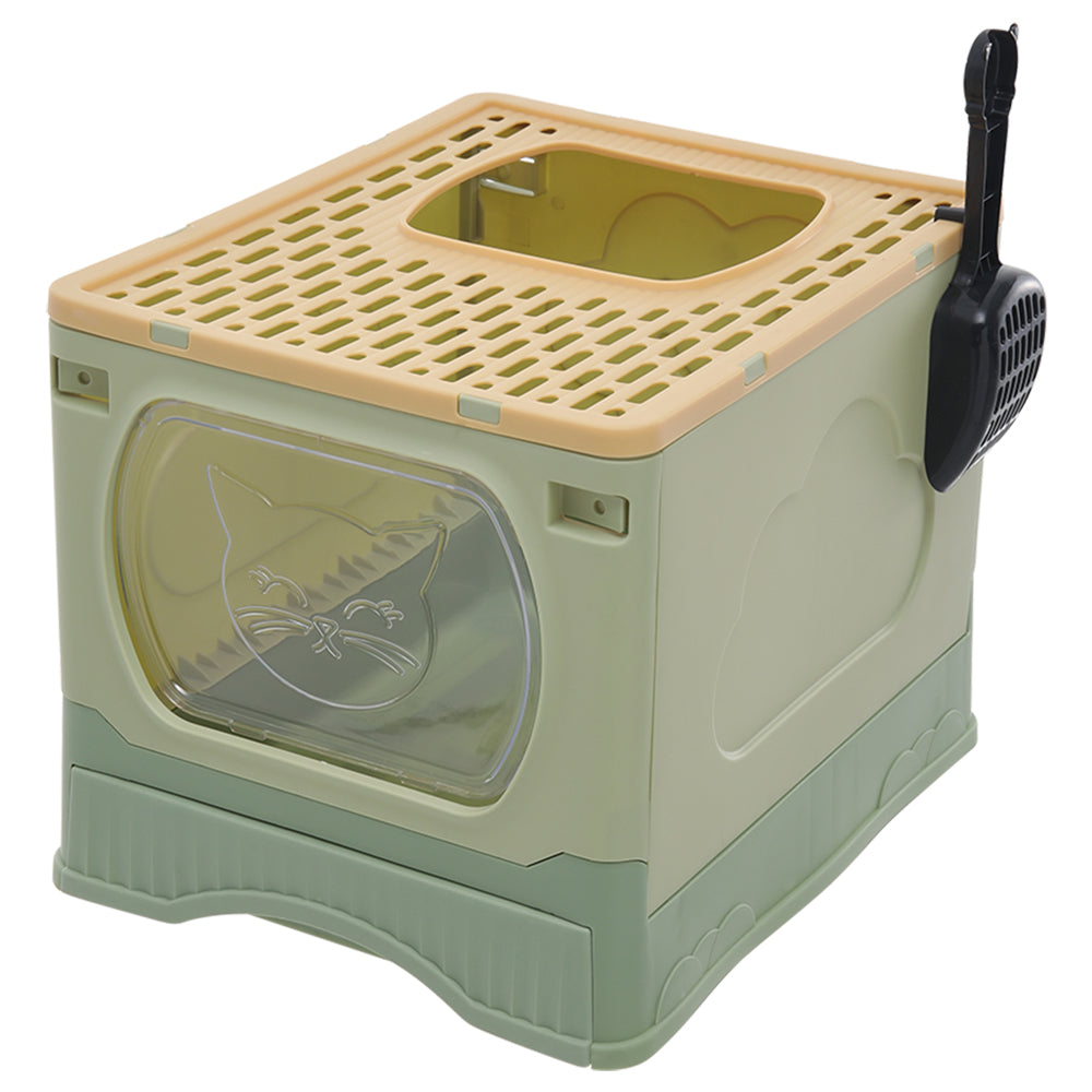 Foldable Top-Entry Cat Litter Box with Drawer and Scoop – Enclosed, Splash-Proof & Odor-Resistant Design