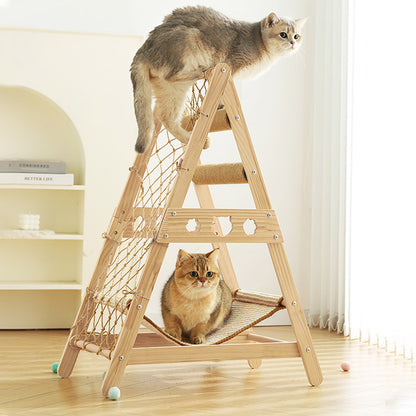 Wooden Cat Climbing Tower with Hammock & Scratching Post – Fun and Stylish Cat Tree for Scratching & Play