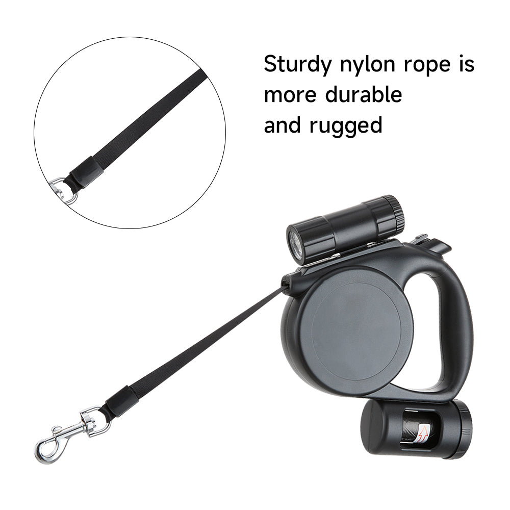 5m Retractable Dog Leash with LED Flashlight & Waste Bag Dispenser