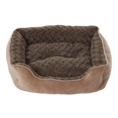 Cozy Khaki Faux Plush Pet Sleeping Bed with Raised Sides and Non-Slip Base