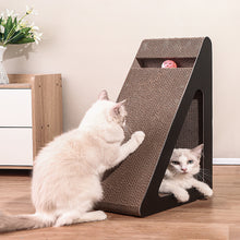 Triangle Corrugated Cardboard Cat Scratcher with Bell Ball – Corner-Friendly Design