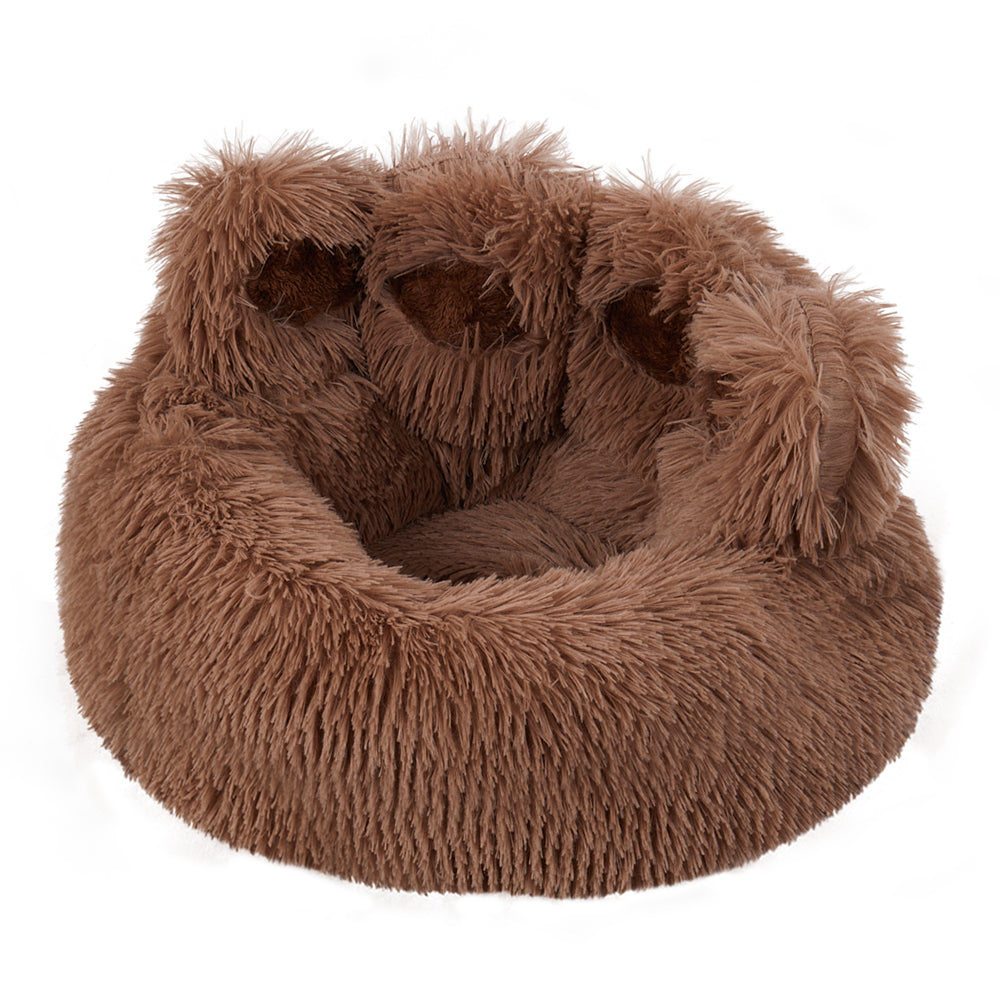 Soft Plush Round Pet Bed with Thickened Filling and Non-Slip Base