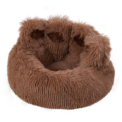 Soft Plush Round Pet Bed with Thickened Filling and Non-Slip Base