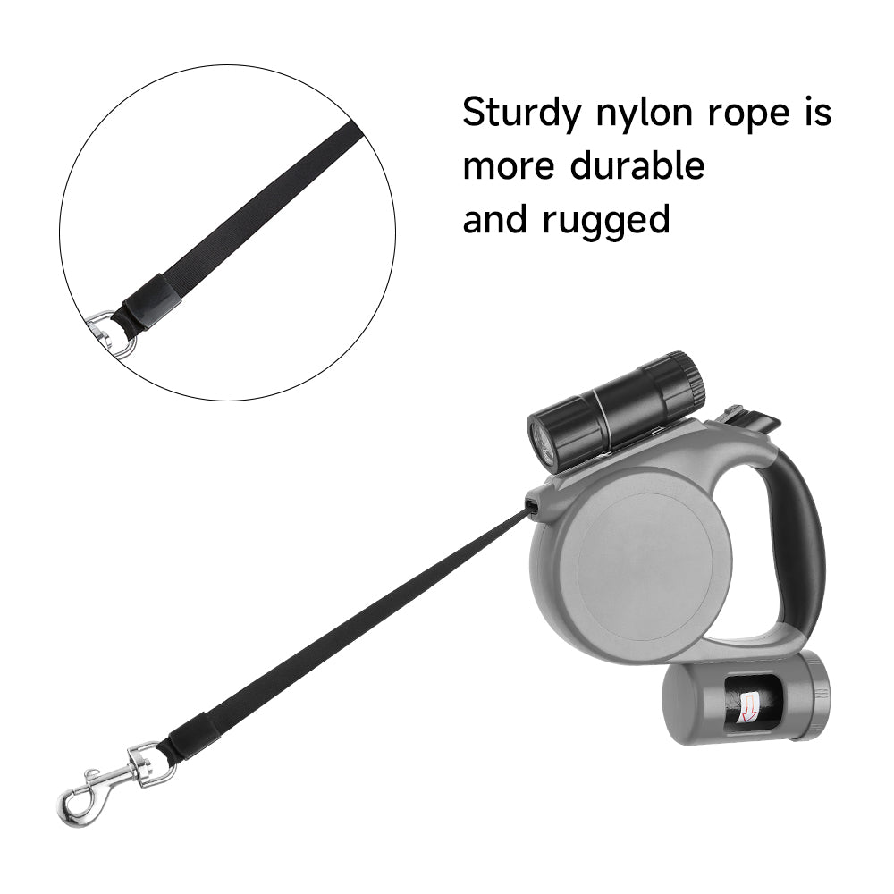 5m Retractable Dog Leash with LED Flashlight & Waste Bag Dispenser