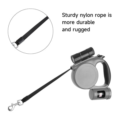 5m Retractable Dog Leash with LED Flashlight & Waste Bag Dispenser