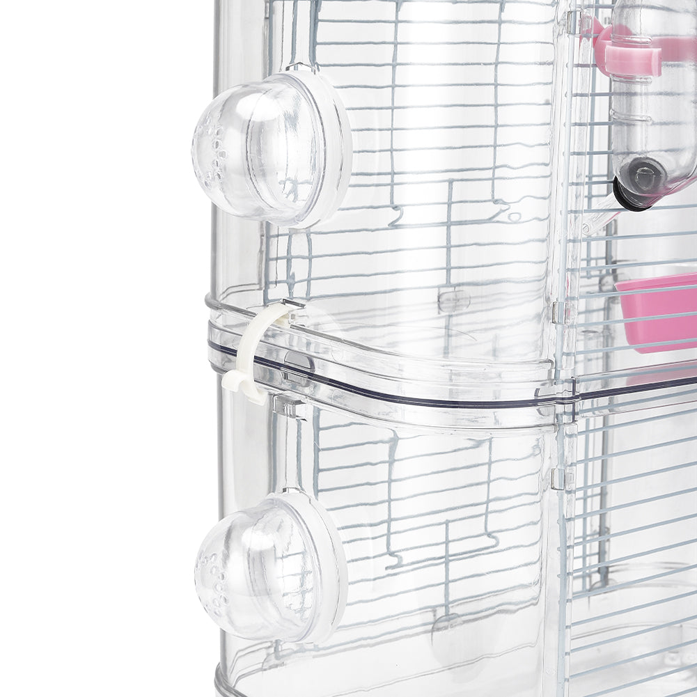 Double-Layer Transparent Hamster Cage with Hidden Handle and Tunnel