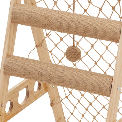 Wooden Cat Climbing Tower with Hammock & Scratching Post – Fun and Stylish Cat Tree for Scratching & Play