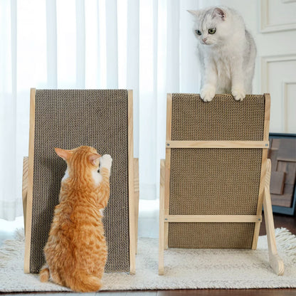 Reusable Cat Scratcher Bed with Dual-Sided Corrugated Surface and Wooden Frame
