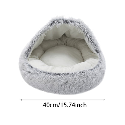 Soft Plush Semi-Enclosed Pet Bed – Cozy Retreat for Cats and Small Dogs