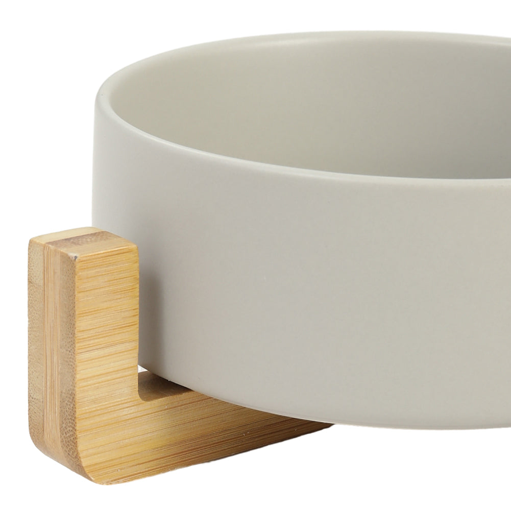 Double Ceramic Cat Bowl with Elevated Bamboo Stand – Durable, Easy-Clean Feeding Station