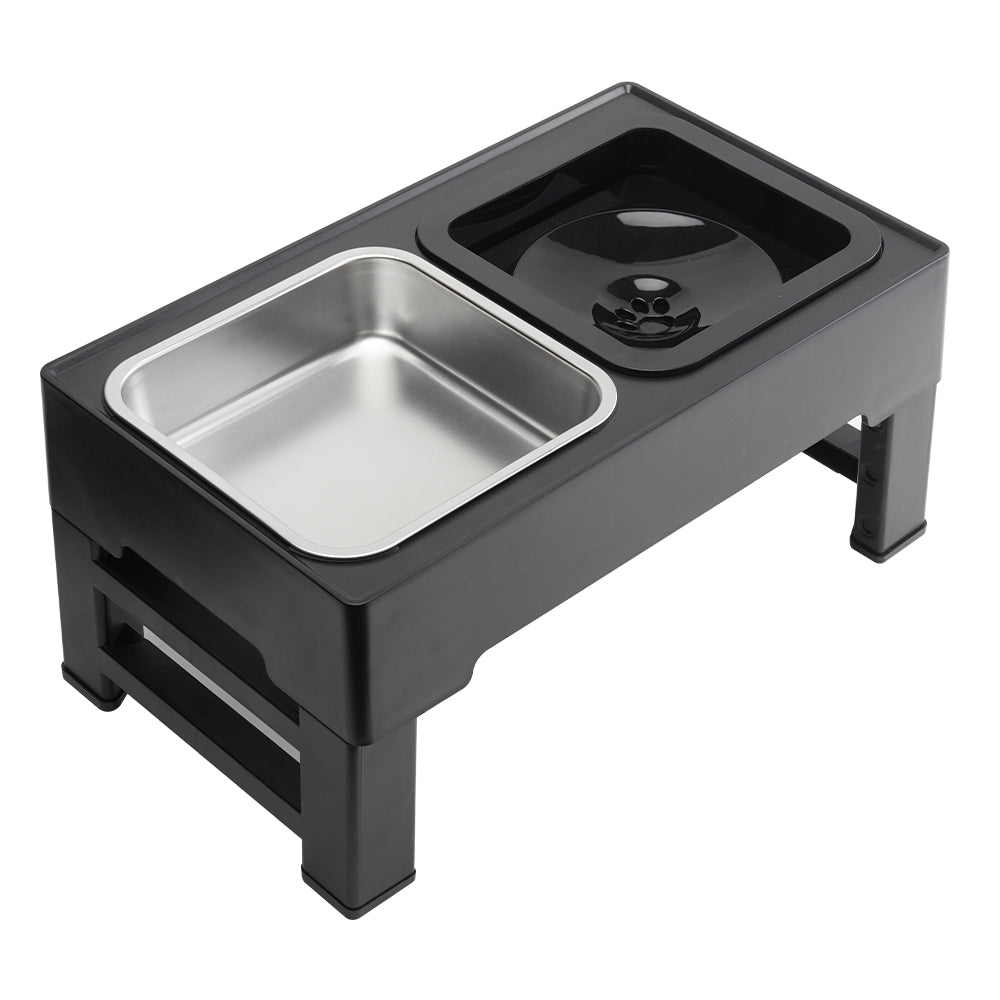 Height Adjustable Pet Feeder Stand – 2 Bowls (1.6L Food, 1L Water), Foldable, Spill-Resistant Design